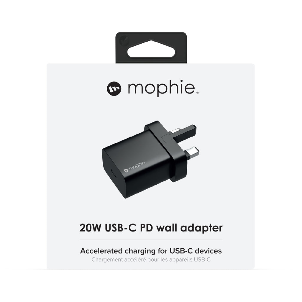 Mophie 20W Fast Charging Mains Adapter with USB-C Port Black - UK 3 Pin