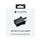 Mophie 20W Fast Charging Mains Adapter with USB-C Port Black - UK 3 Pin