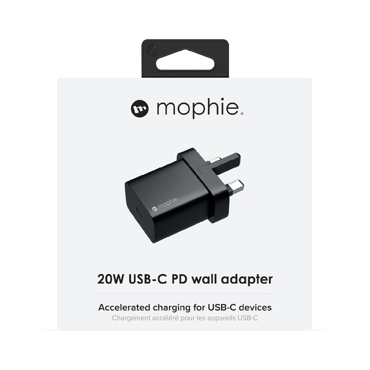 Mophie 20W Fast Charging Mains Adapter with USB-C Port Black - UK 3 Pin