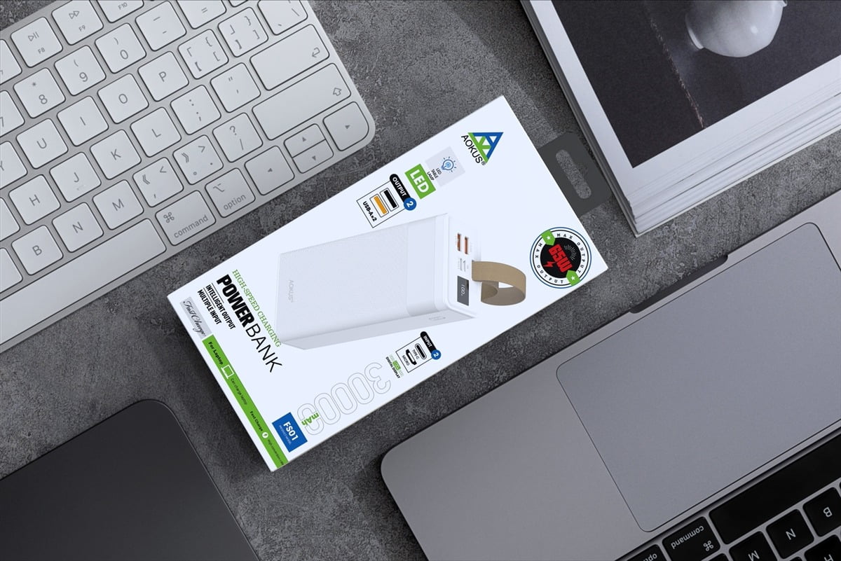 Aokus FS01 Fast Charging 65W Built In Table Lamp 30000mAh Power Bank White