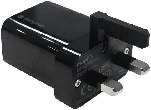 Mophie 20W Fast Charging Mains Adapter with USB-C Port Black - UK 3 Pin